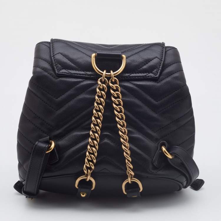 Pre Owned Gucci Black Matelassé Leather GG Marmont Backpack