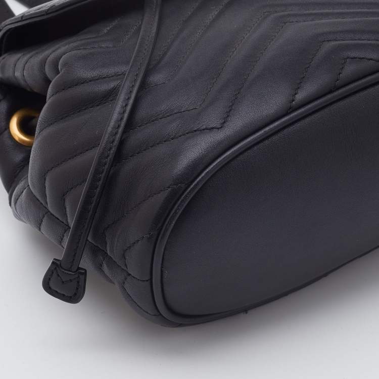 Pre Owned Gucci Black Matelassé Leather GG Marmont Backpack