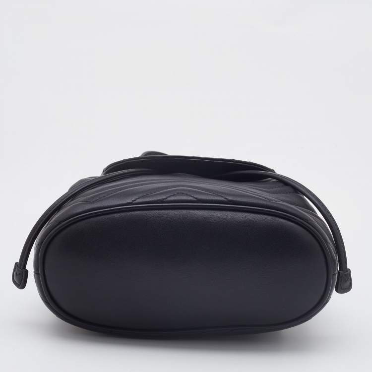 Pre Owned Gucci Black Matelassé Leather GG Marmont Backpack
