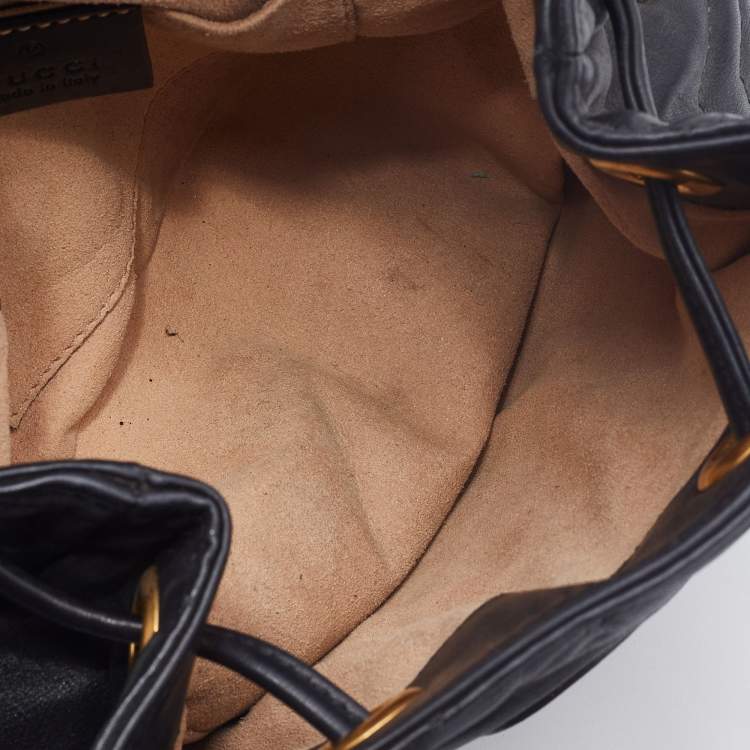 Pre Owned Gucci Black Matelassé Leather GG Marmont Backpack