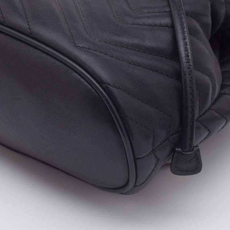 Pre Owned Gucci Black Matelassé Leather GG Marmont Backpack