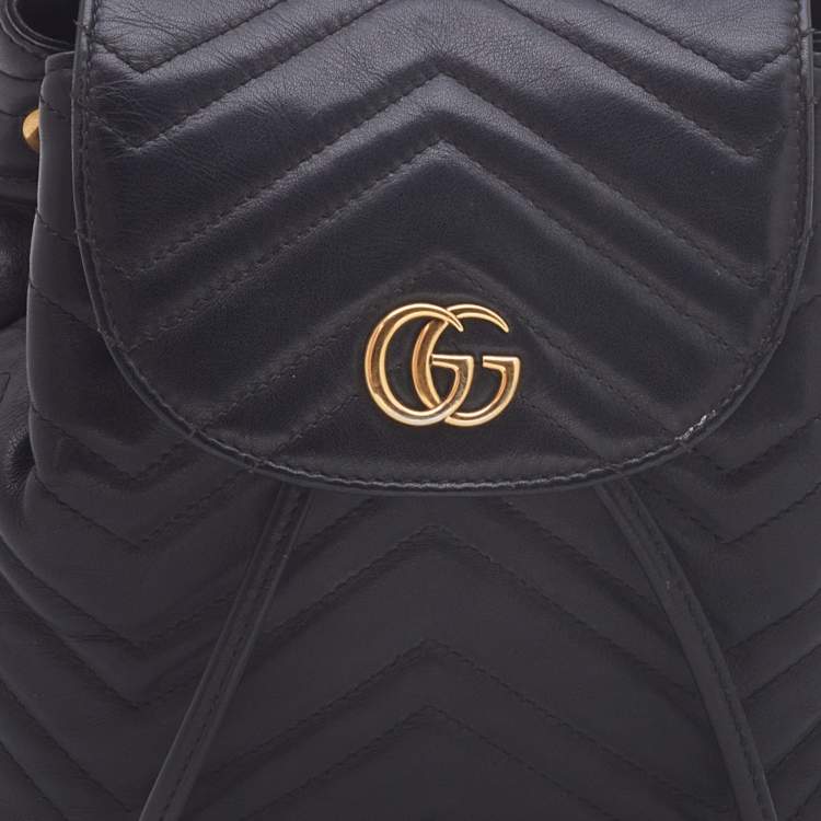 Pre Owned Gucci Black Matelassé Leather GG Marmont Backpack