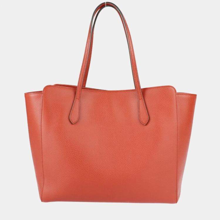 Pre Owned Gucci Orange Leather Medium Swing Tote Bag
