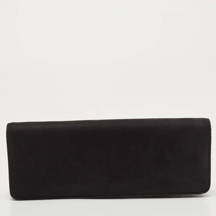 Pre Owned Gucci Black Suede Tiger Head Chain Clutch