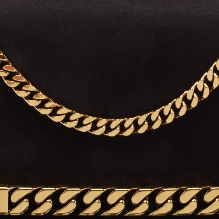 Pre Owned Gucci Black Suede Tiger Head Chain Clutch