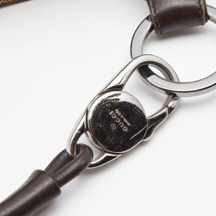 Pre Owned Gucci Dark Brown/Beige Horsebit Canvas and Leather Hobo