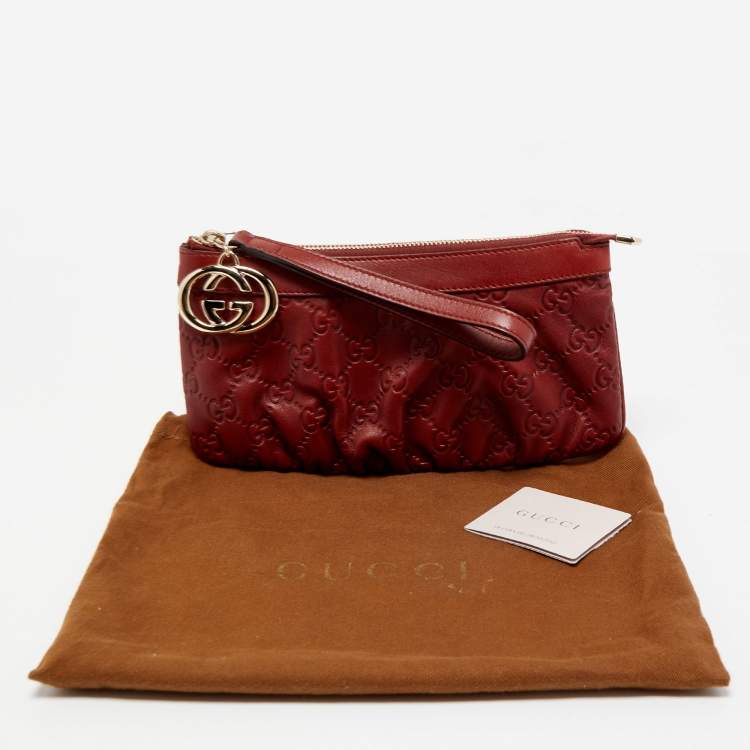Pre Owned Gucci Blood Red Guccissima Leather Interlocking G Wristlet Clutch