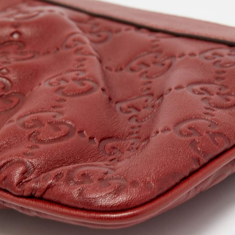 Pre Owned Gucci Blood Red Guccissima Leather Interlocking G Wristlet Clutch