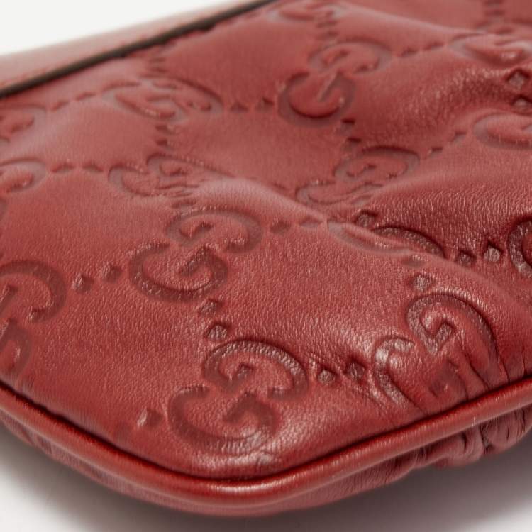 Pre Owned Gucci Blood Red Guccissima Leather Interlocking G Wristlet Clutch