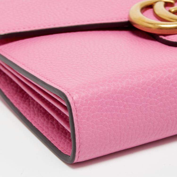 Pre Owned Gucci Fuchsia Leather GG Marmont Wallet on Chain