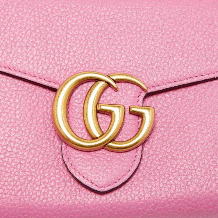 Pre Owned Gucci Fuchsia Leather GG Marmont Wallet on Chain