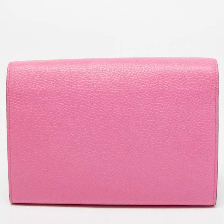 Pre Owned Gucci Fuchsia Leather GG Marmont Wallet on Chain