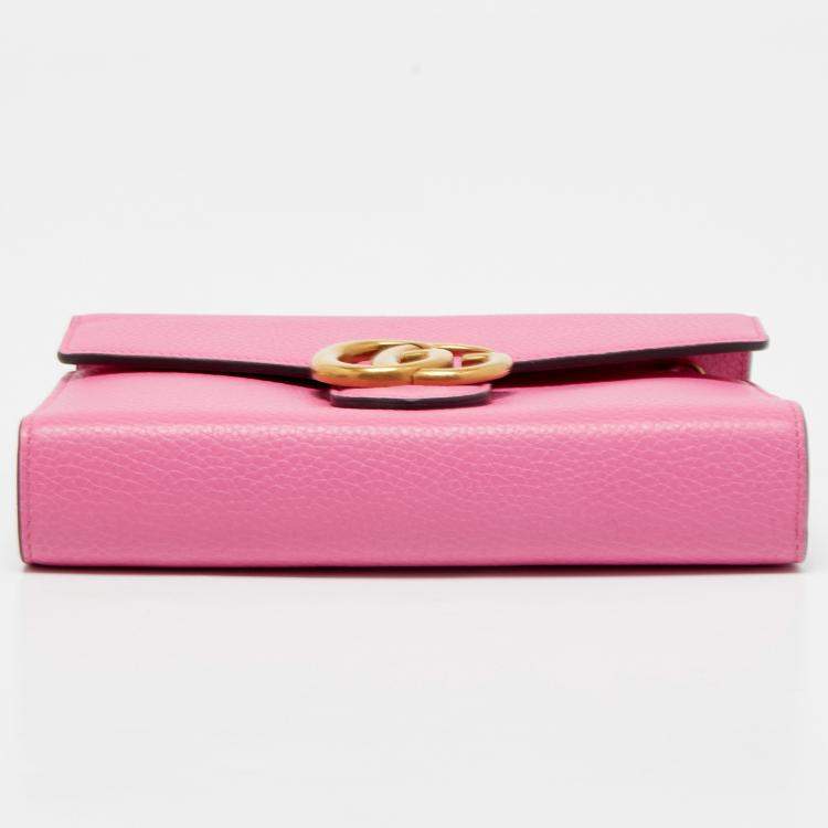 Pre Owned Gucci Fuchsia Leather GG Marmont Wallet on Chain