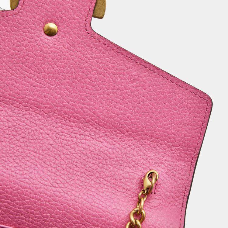 Pre Owned Gucci Fuchsia Leather GG Marmont Wallet on Chain