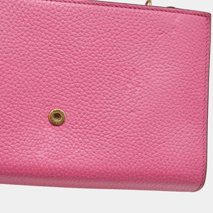 Pre Owned Gucci Fuchsia Leather GG Marmont Wallet on Chain