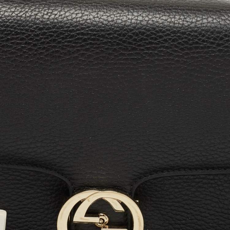 Pre Owned Gucci Black Leather Interlocking G Shoulder Bag