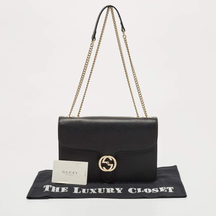 Pre Owned Gucci Black Leather Interlocking G Shoulder Bag