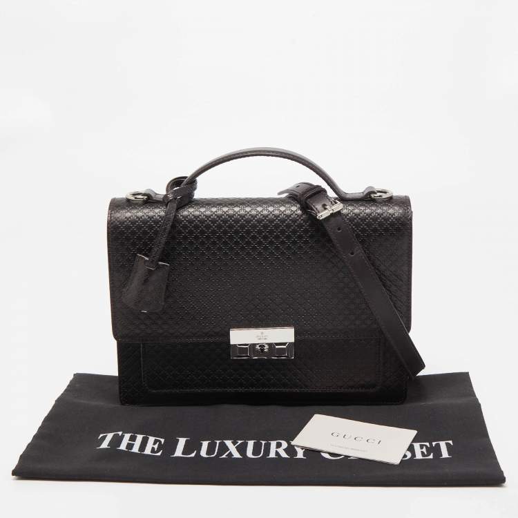 Pre Owned Gucci Dark Brown Micro Diamante Leather Business Top Handle Bag