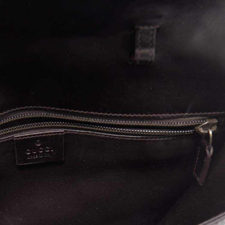 Pre Owned Gucci Dark Brown Micro Diamante Leather Business Top Handle Bag