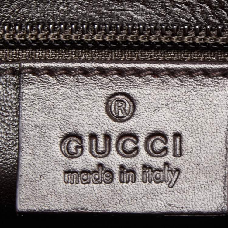 Pre Owned Gucci Dark Brown Micro Diamante Leather Business Top Handle Bag