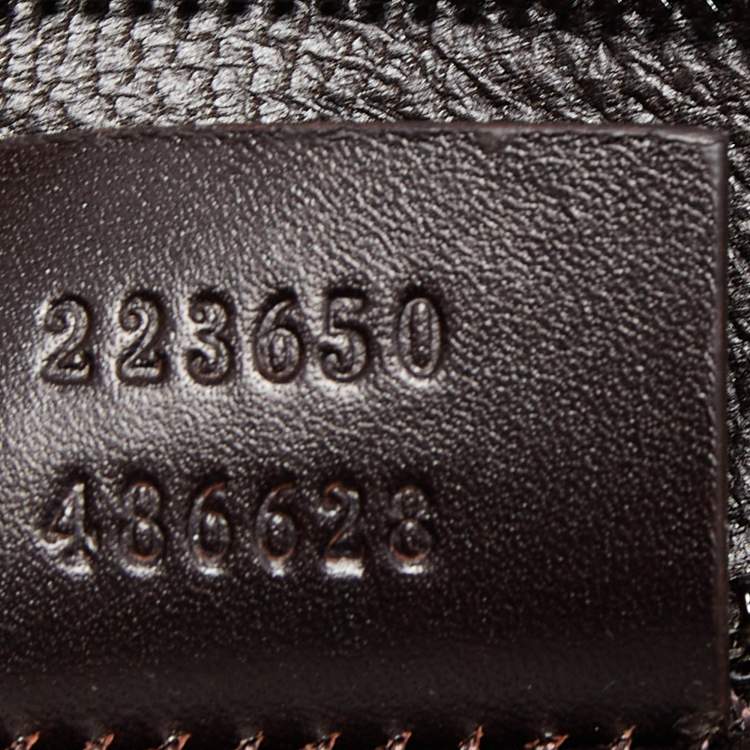 Pre Owned Gucci Dark Brown Micro Diamante Leather Business Top Handle Bag