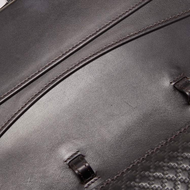 Pre Owned Gucci Dark Brown Micro Diamante Leather Business Top Handle Bag