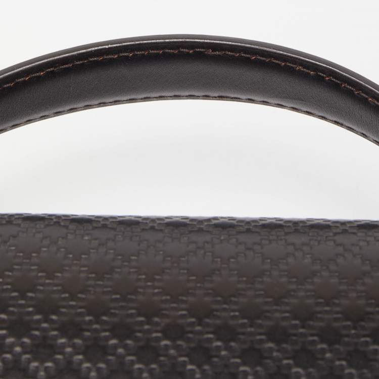 Pre Owned Gucci Dark Brown Micro Diamante Leather Business Top Handle Bag