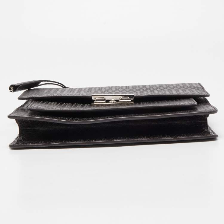 Pre Owned Gucci Dark Brown Micro Diamante Leather Business Top Handle Bag