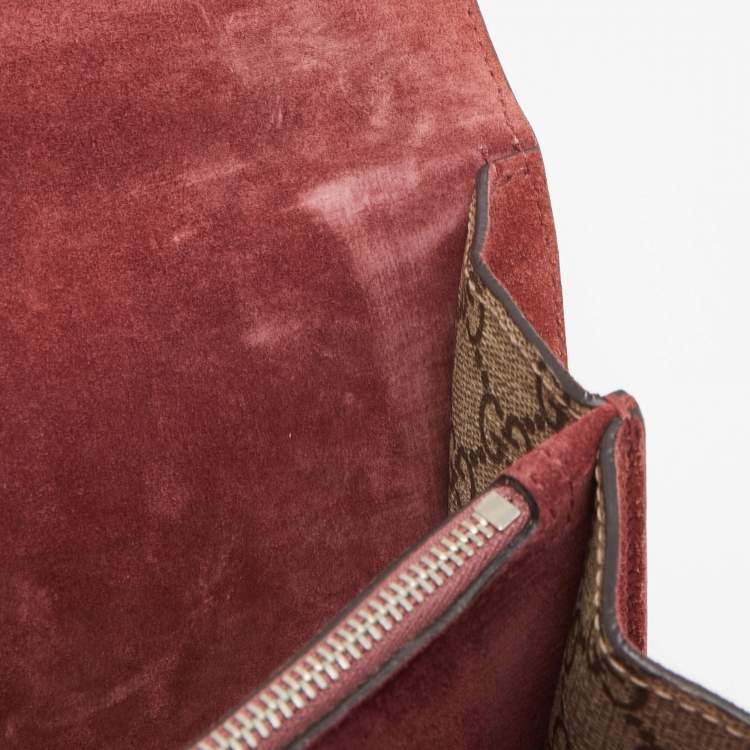 Pre Owned Gucci Old Rose/Beige GG Supreme Canvas and Suede Small Blooms Dionysus Shoulder Bag