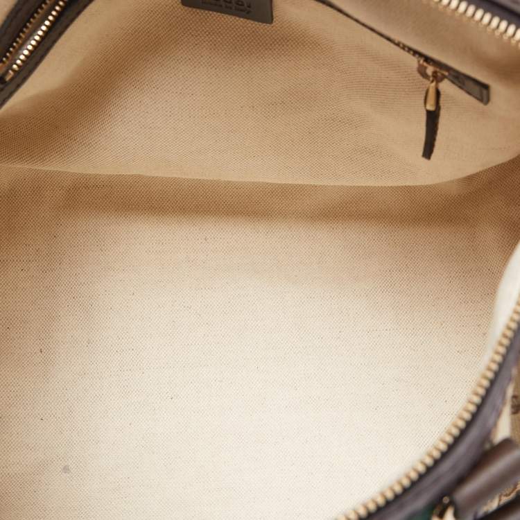 Pre Owned Gucci Beige/Ebony GG Canvas Vintage Web Medium Boston Bag