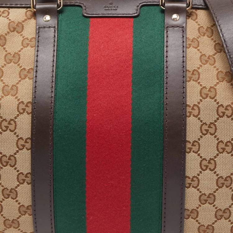 Pre Owned Gucci Beige/Ebony GG Canvas Vintage Web Medium Boston Bag