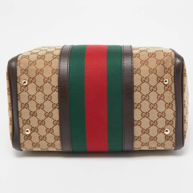 Pre Owned Gucci Beige/Ebony GG Canvas Vintage Web Medium Boston Bag