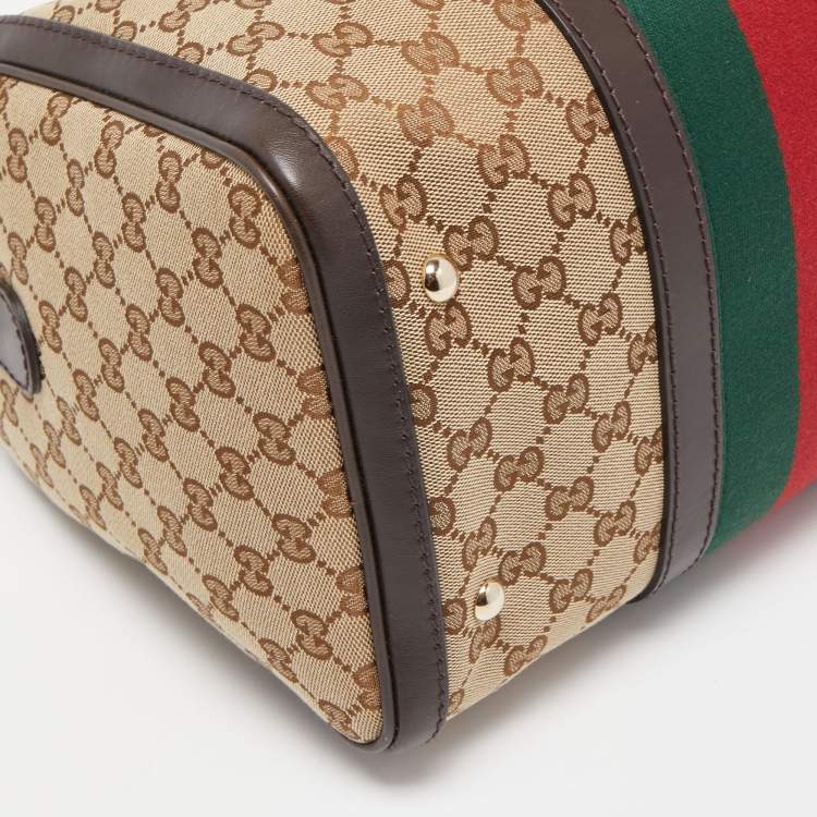 Pre Owned Gucci Beige/Ebony GG Canvas Vintage Web Medium Boston Bag