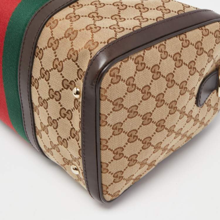 Pre Owned Gucci Beige/Ebony GG Canvas Vintage Web Medium Boston Bag