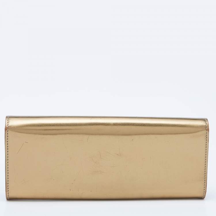 Pre Owned Gucci Gold Patent Leather Romy Clutch