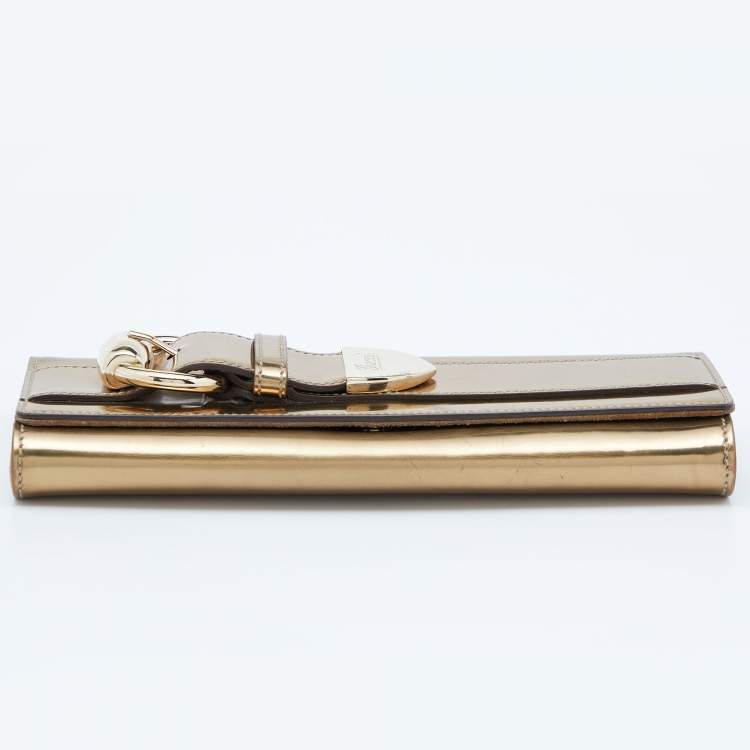Pre Owned Gucci Gold Patent Leather Romy Clutch