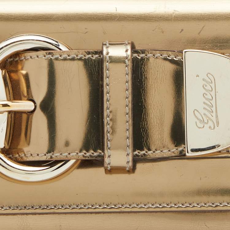 Pre Owned Gucci Gold Patent Leather Romy Clutch
