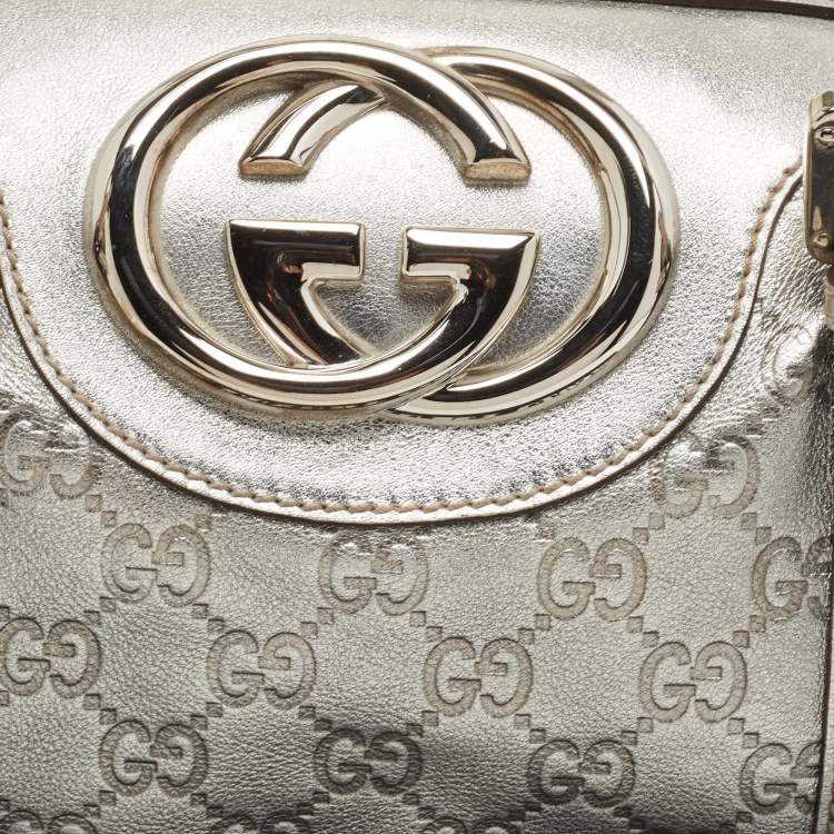 Pre Owned Gucci Silver Guccissima Leather Britt Boston Bag
