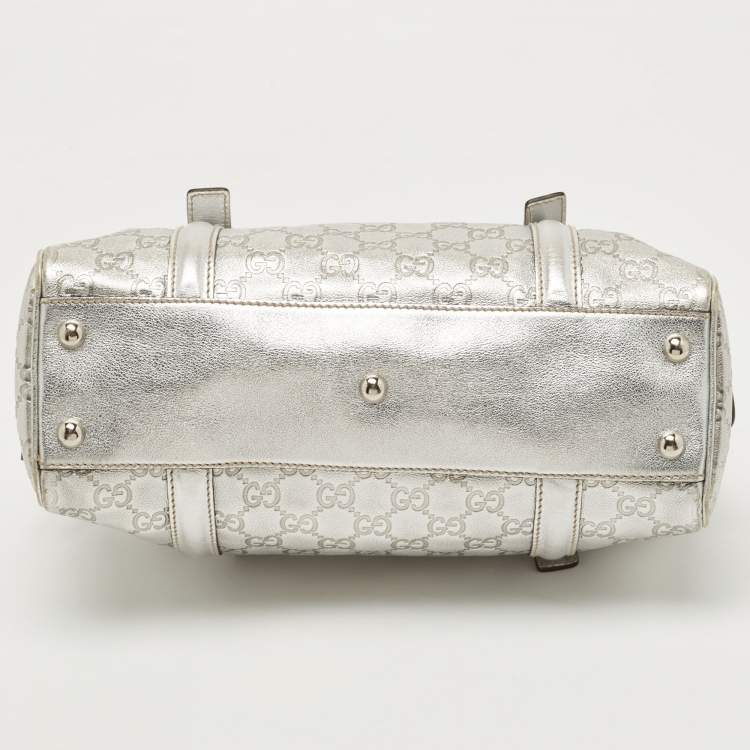 Pre Owned Gucci Silver Guccissima Leather Britt Boston Bag