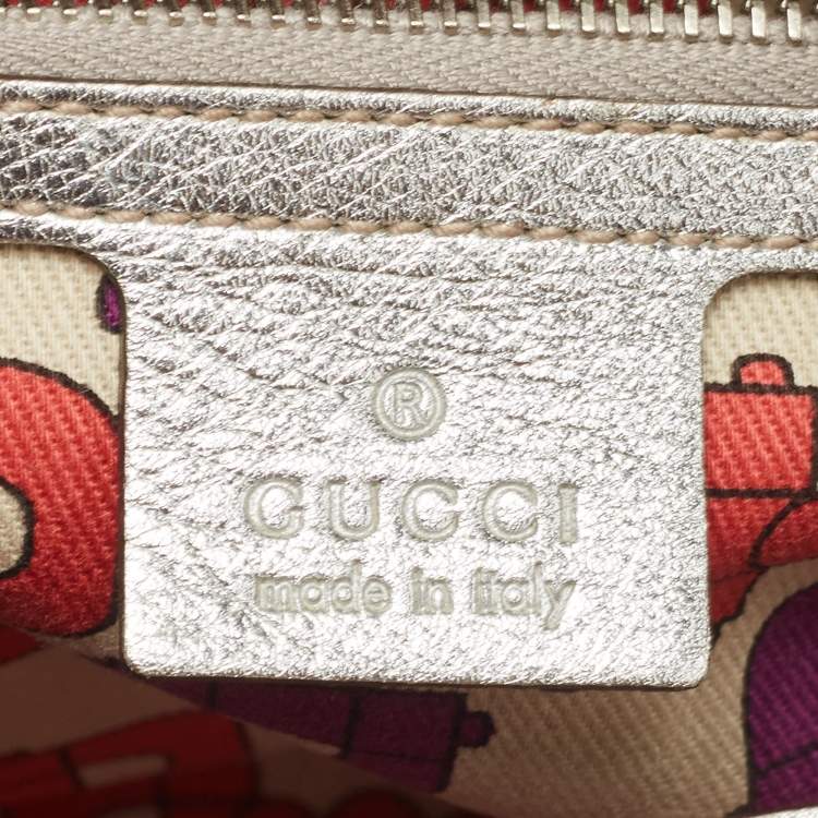 Pre Owned Gucci Silver Guccissima Leather Britt Boston Bag