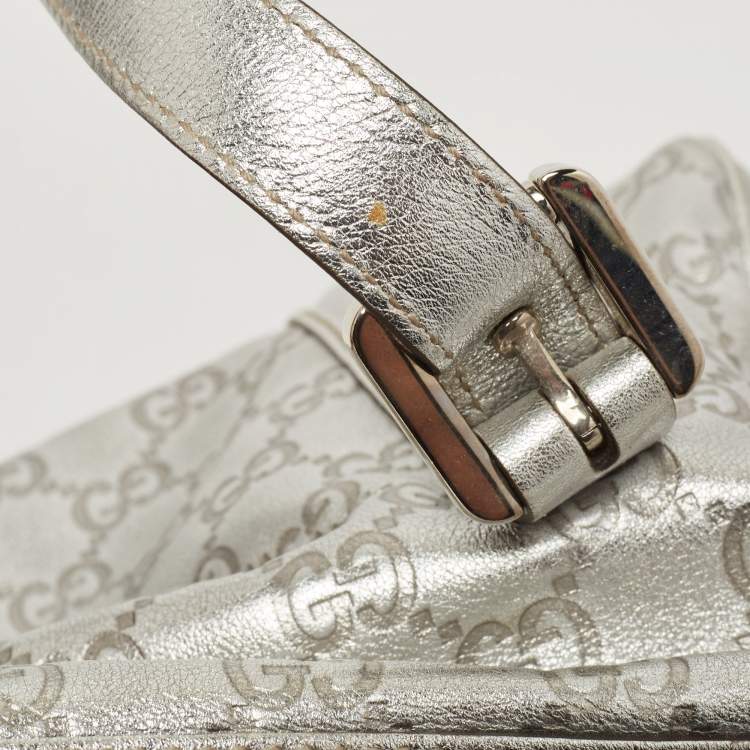 Pre Owned Gucci Silver Guccissima Leather Britt Boston Bag