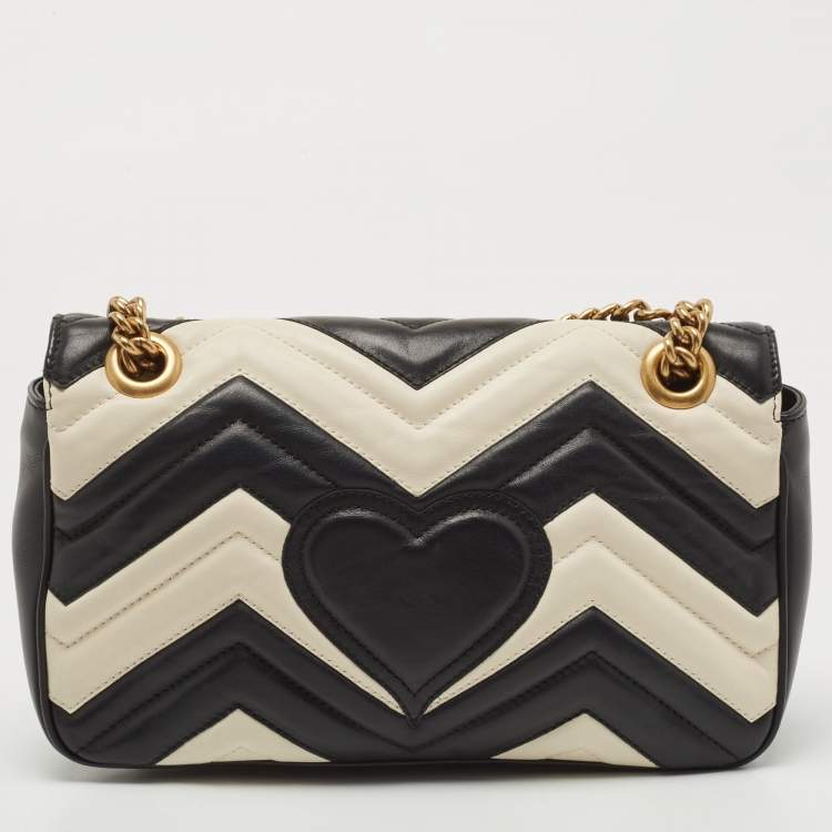Pre Owned Gucci Black/White Matelassé Leather Small GG Marmont Shoulder Bag