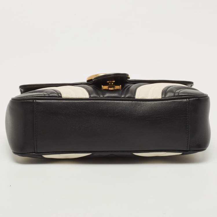 Pre Owned Gucci Black/White Matelassé Leather Small GG Marmont Shoulder Bag