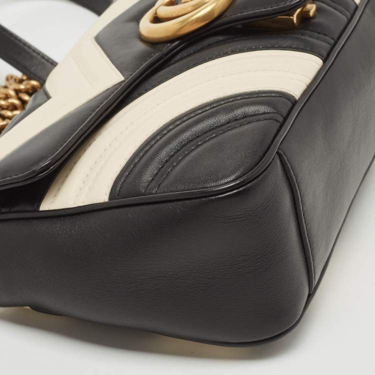 Pre Owned Gucci Black/White Matelassé Leather Small GG Marmont Shoulder Bag