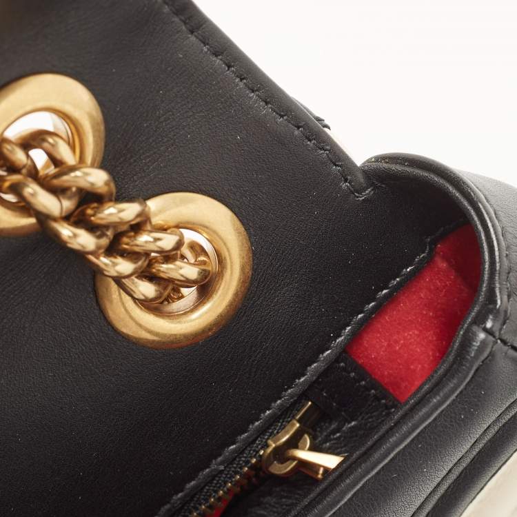 Pre Owned Gucci Black/White Matelassé Leather Small GG Marmont Shoulder Bag