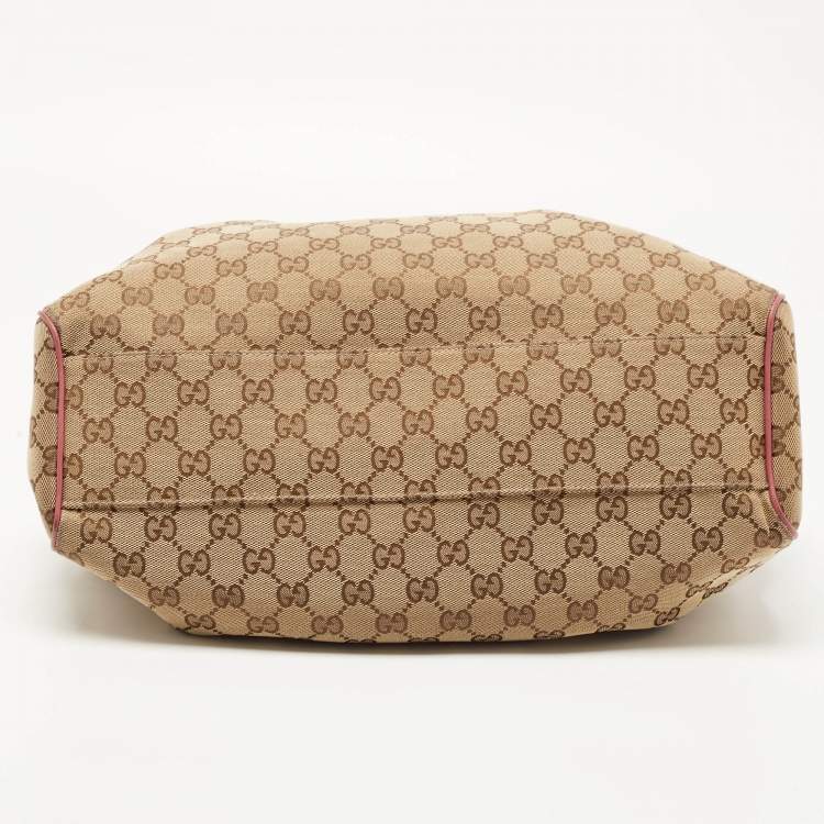 Pre Owned Gucci Beige/Pink GG Canvas and Leather Medium Sukey Tote