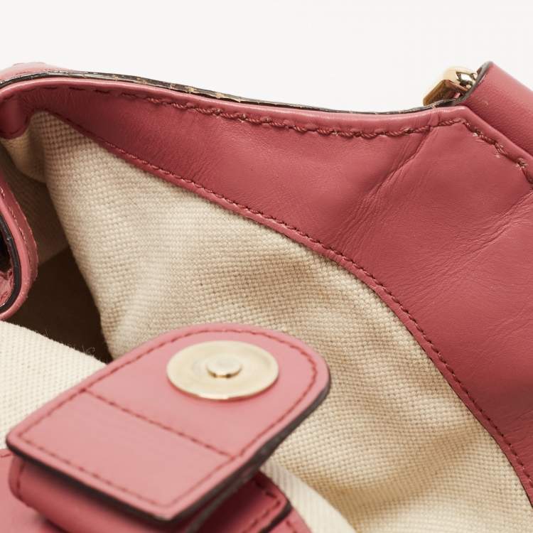 Pre Owned Gucci Beige/Pink GG Canvas and Leather Medium Sukey Tote