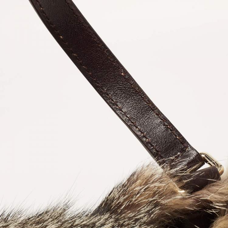 Pre Owned Gucci Beige/Brown GG Canvas, Leather and Fox Fur Royal Tote