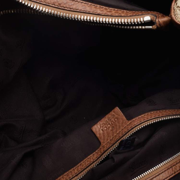 مملوكة مسبقًا Gucci Beige/Brown GG Canvas and Leather Medium Bamboo Bar Tote