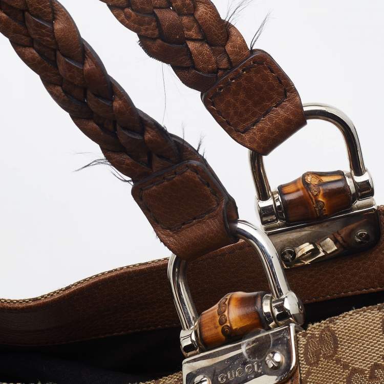 مملوكة مسبقًا Gucci Beige/Brown GG Canvas and Leather Medium Bamboo Bar Tote